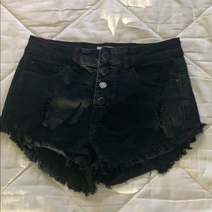 High rise black destroyed shorts